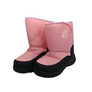 Pink and Black Snow Boots Size 2 Girls Plush Lining Velcro Closure Used Once